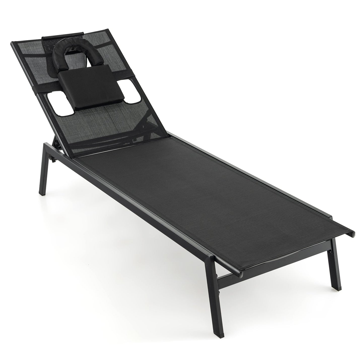 Tumbona reclinable de jardín de 5 posiciones para tomar el sol - Negra