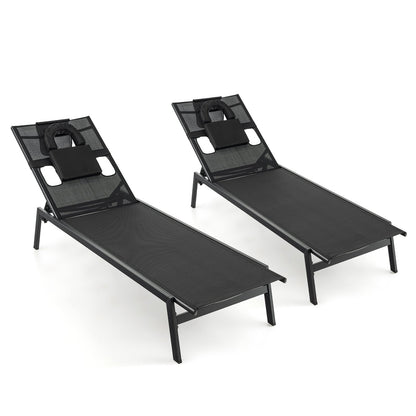 Tumbona reclinable de jardín de 5 posiciones para tomar el sol - Negra