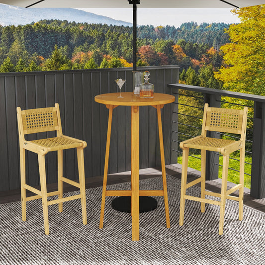 Patio Teak Wood Bar Stool with Rattan Backrest and Seat - Tampa Home & Garden Store