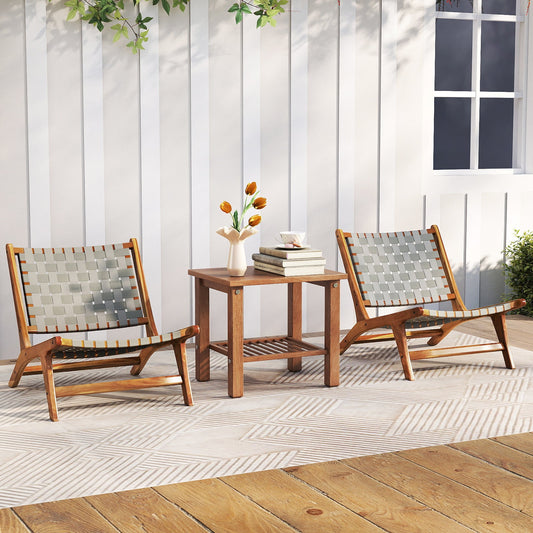 Patio Teak Wood Chair Outdoor Mid-Century Accent Chair with Nylon Webbing Seat - Tampa Home & Garden Store