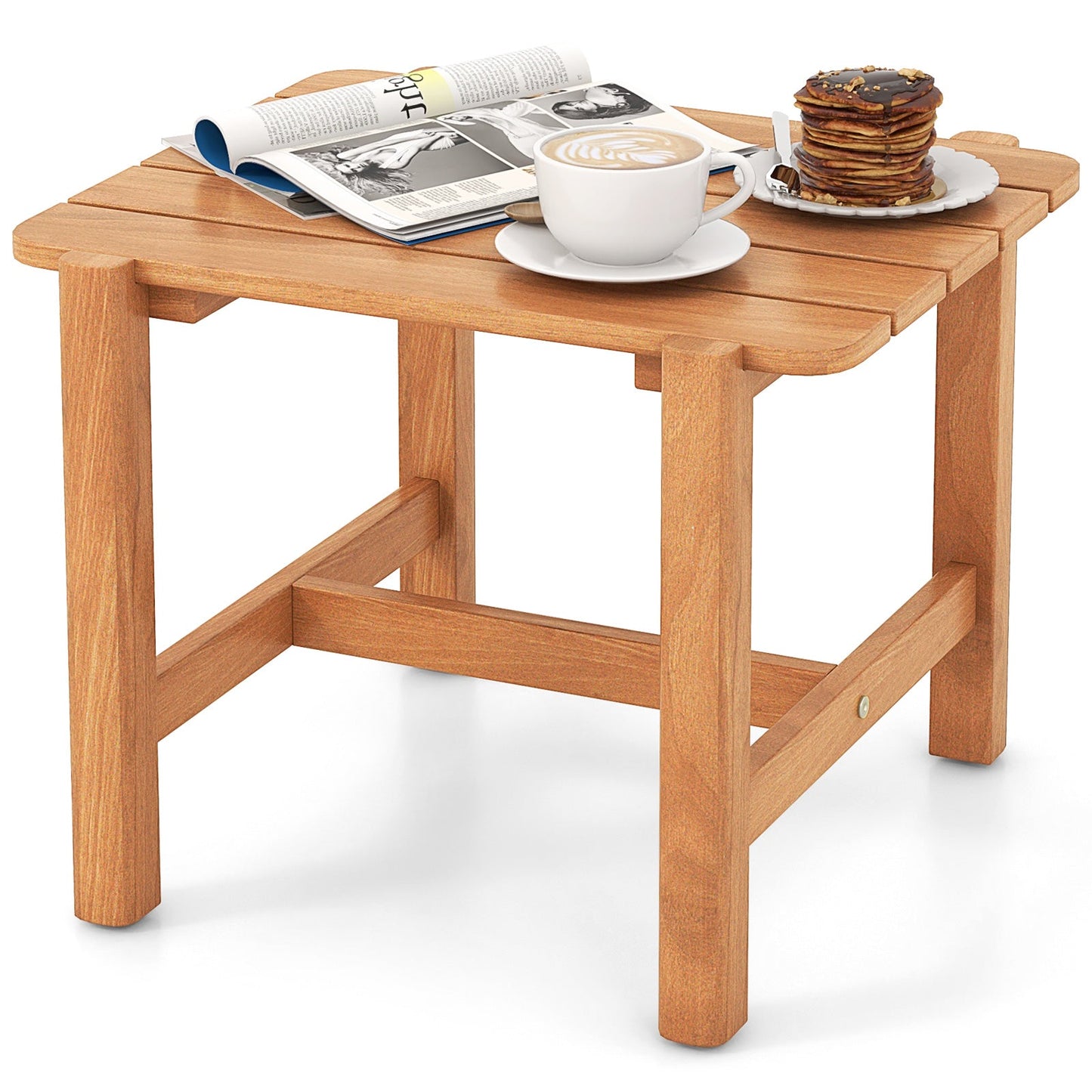 Mesa auxiliar de teca para patio con tablero de listones para jardín