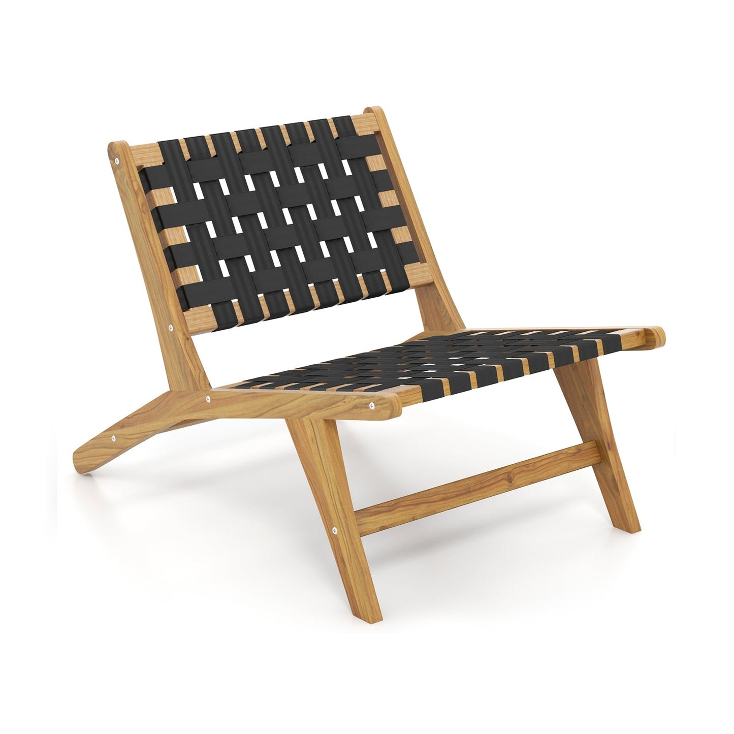 Silla de teca para patio interior con asiento y respaldo de cincha tejida