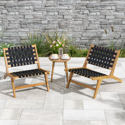 Silla de teca para patio interior con asiento y respaldo de cincha tejida