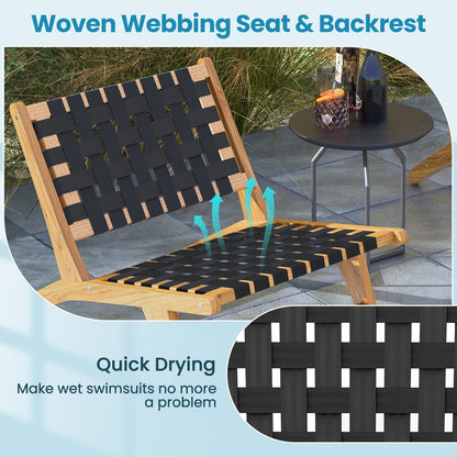 Silla de teca para patio interior con asiento y respaldo de cincha tejida