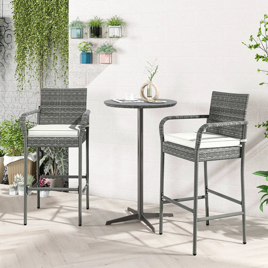 Patio wicker barstools with cushions, grey rattan seating set of 2 on Tampa Home & Garden Store