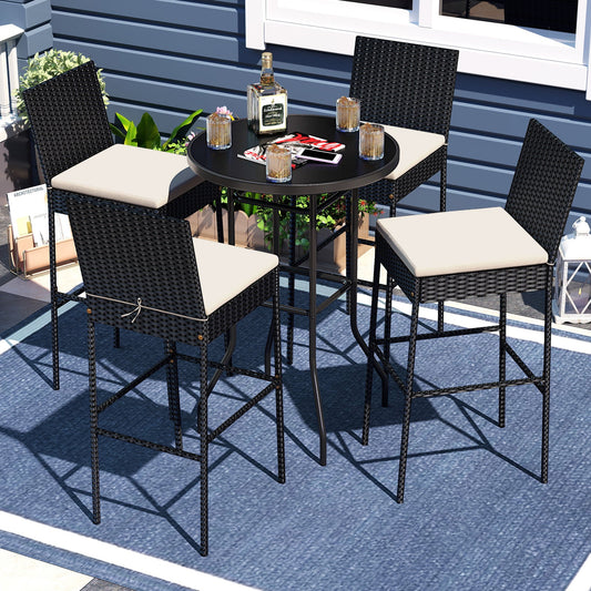 Patio Wicker Barstools with Footrest and Backrest Set of 4 - Tampa Home & Garden Store