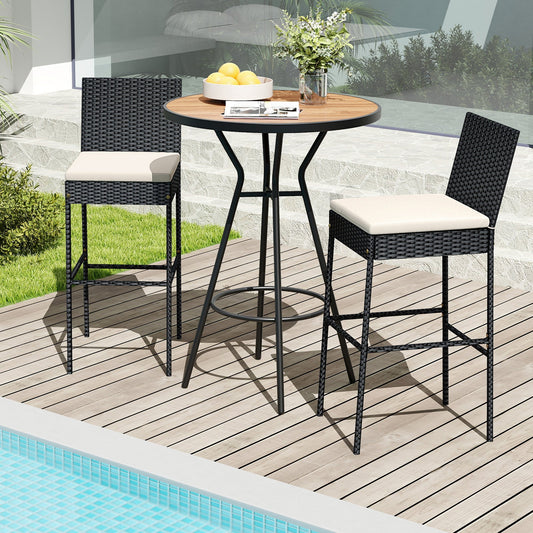 Patio Wicker Barstools with Footrest and Backrest Set of 4 - Tampa Home & Garden Store