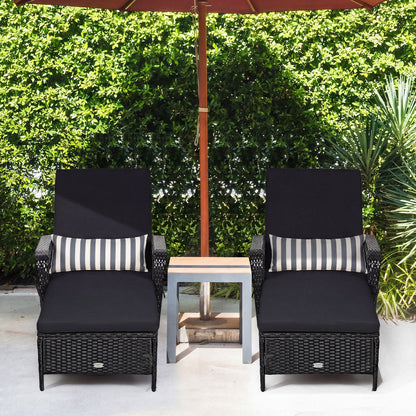 Patio wicker chaise lounge chairs with adjustable backs, black cushions DirectDeals pair on Tampa Home & Garden Store