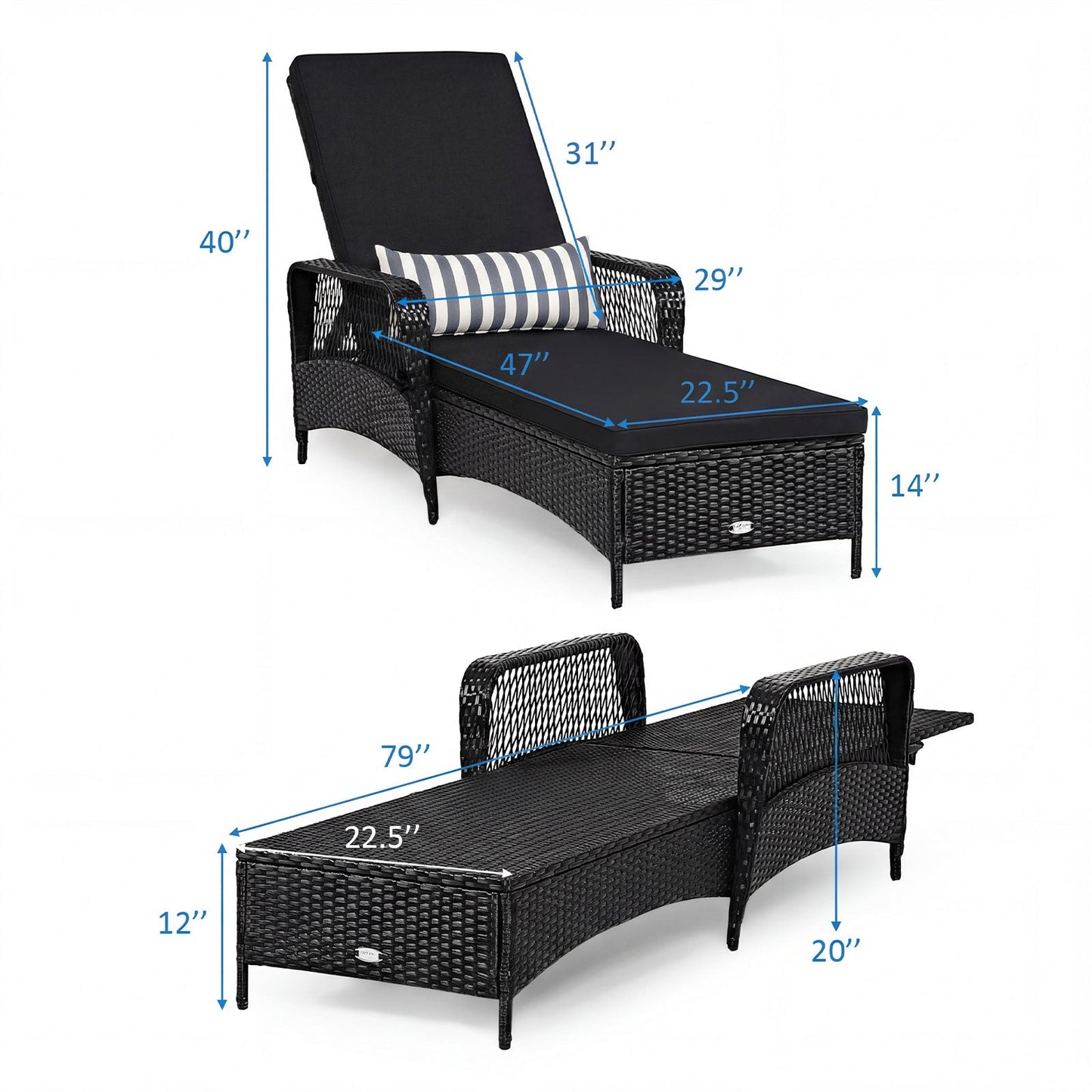 DirectDeals patio wicker chaise lounge chair with adjustable backrest and black cushion on Tampa Home & Garden Store