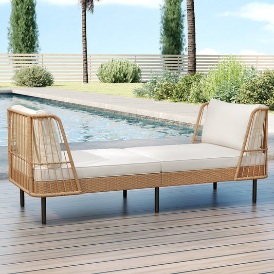 Patio Wicker Daybed Outdoor Boho Rattan Loveseat Sofa with Seat and Back Cushions-White - Tampa Home & Garden Store