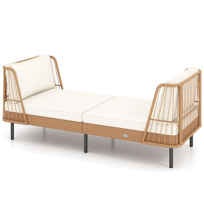 Patio Wicker Daybed Outdoor Boho Rattan Loveseat Sofa with Seat and Back Cushions-White