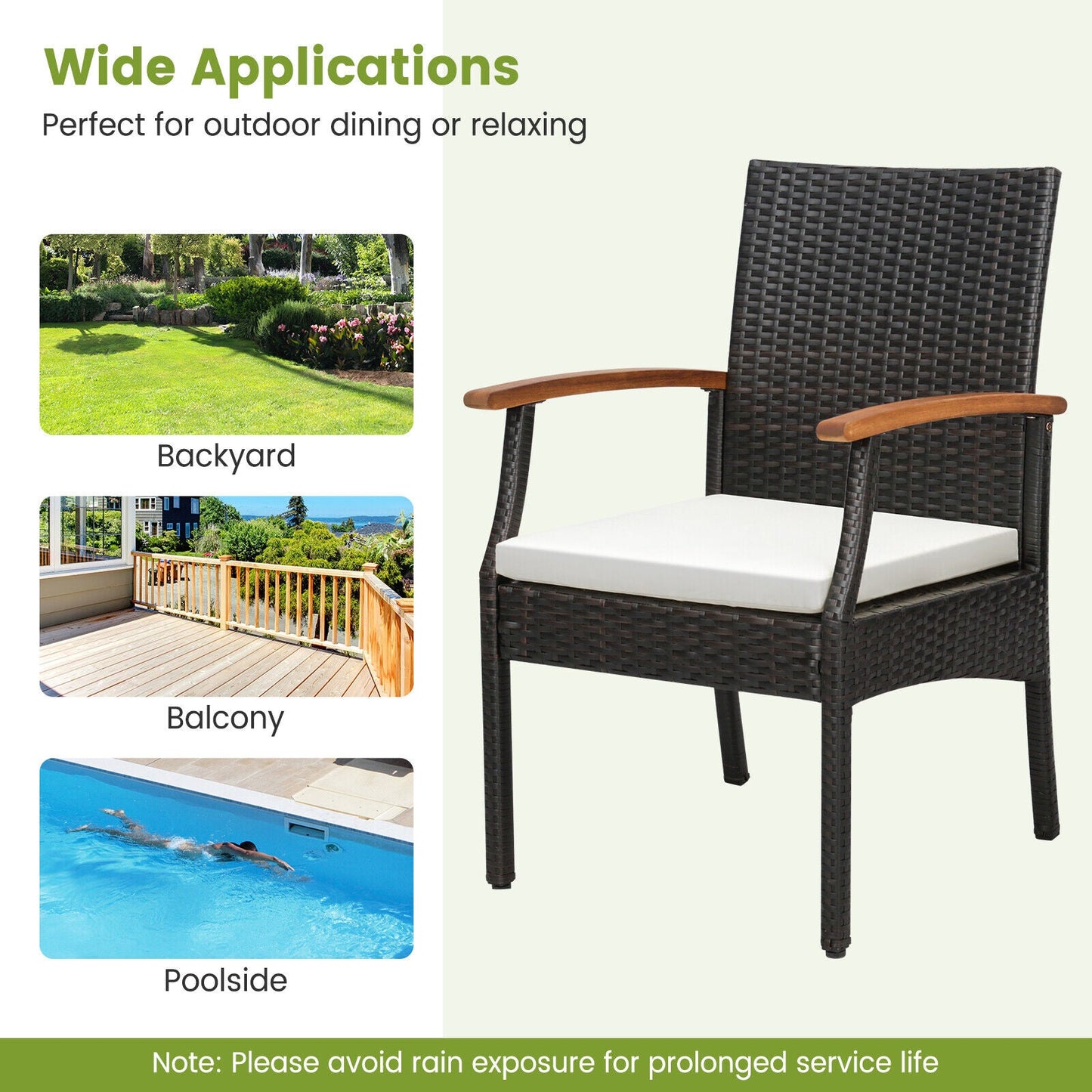 7 Pieces Patio Wicker Cushioned Dining Set with Wood Armrest and Umbrella Hole