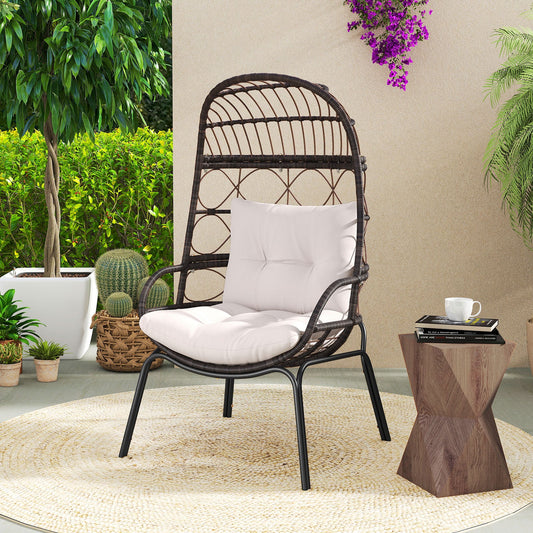 Patio Wicker Egg Chair Outdoor Rattan Lounge Basket with Seat and Back Cushions-Brown - Tampa Home & Garden Store