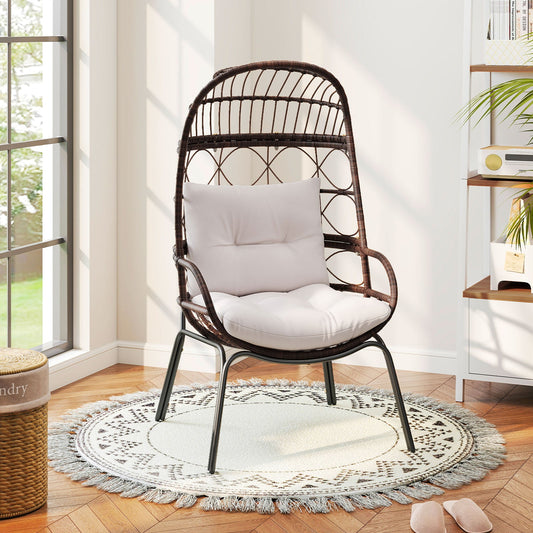 Patio Wicker Egg Chair Outdoor Rattan Lounge Basket with Seat and Back Cushions-Brown - Tampa Home & Garden Store