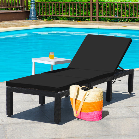 Patio Rattan Height Adjustable Lounge Chair with 2 Set of Cushion Cover-Black & Turquoise - Tampa Home & Garden Store