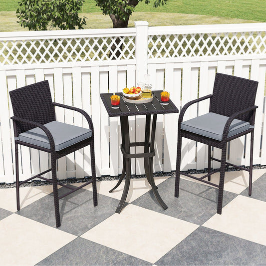 3-Piece Patio Wicker Rattan Bar Height Chairs and Square Table Set-Black - Tampa Home & Garden Store
