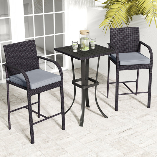3-Piece Patio Wicker Rattan Bar Height Chairs and Square Table Set-Black - Tampa Home & Garden Store