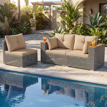 Patio wicker sectional set with 1 armless and 2 corner sofas, beige, gray rattan DirectDeals on Tampa Home & Garden Store