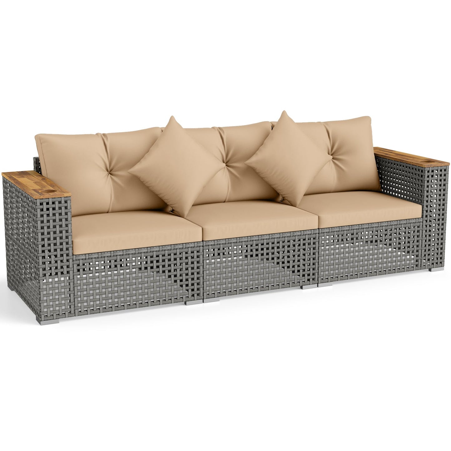 Patio wicker sectional sofa set with tan cushions; 1 armless + 2 corner pieces, DirectDeals on Tampa Home & Garden Store
