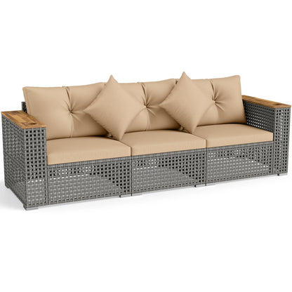 Patio wicker sectional sofa set with tan cushions; 1 armless + 2 corner pieces, DirectDeals on Tampa Home & Garden Store