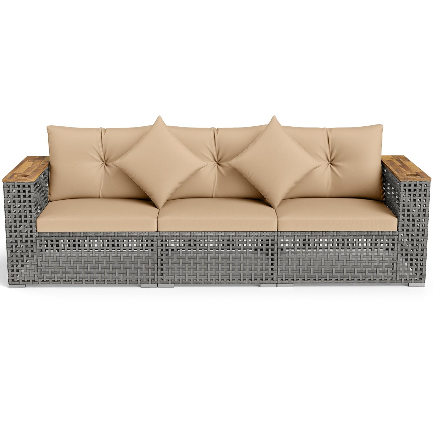 Patio wicker sectional set with 1 armless 2 corner sofas, beige cushions DirectDeals on Tampa Home & Garden Store