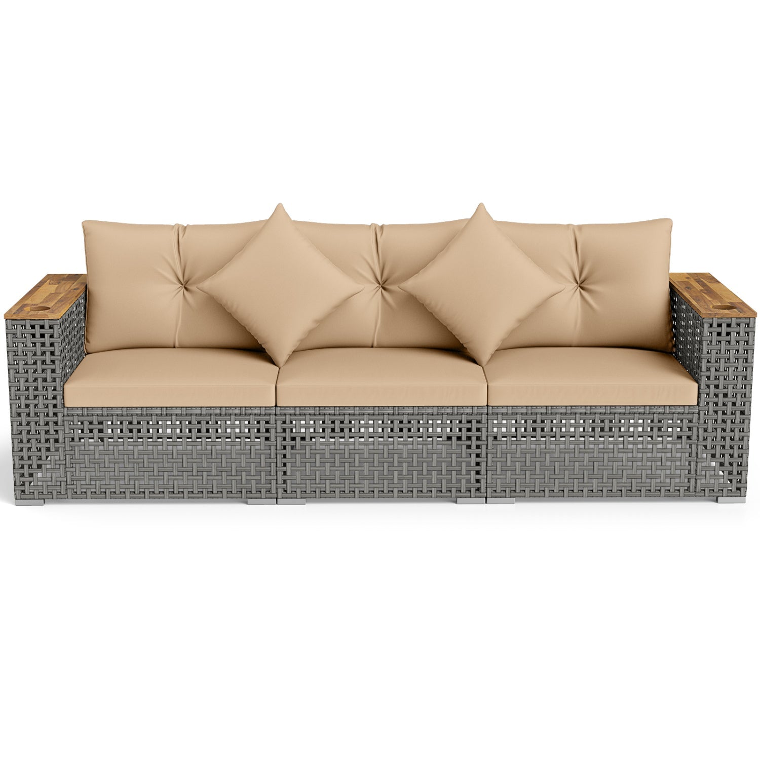 Patio wicker sectional set with 1 armless 2 corner sofas, beige cushions DirectDeals on Tampa Home & Garden Store