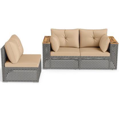 Patio wicker sectional with beige cushions, 1 armless + 2 corner sofas by DirectDeals on Tampa Home & Garden Store