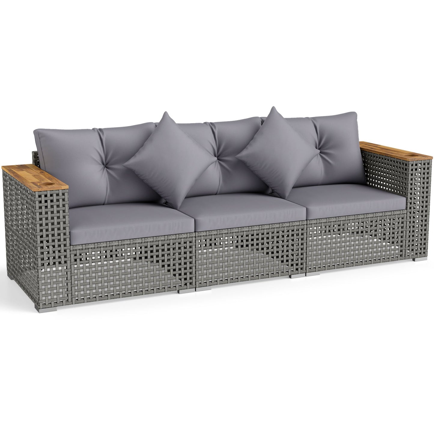 3-piece patio wicker sectional with 1 armless and 2 corner sections, gray cushions DirectDeals on Tampa Home & Garden Store