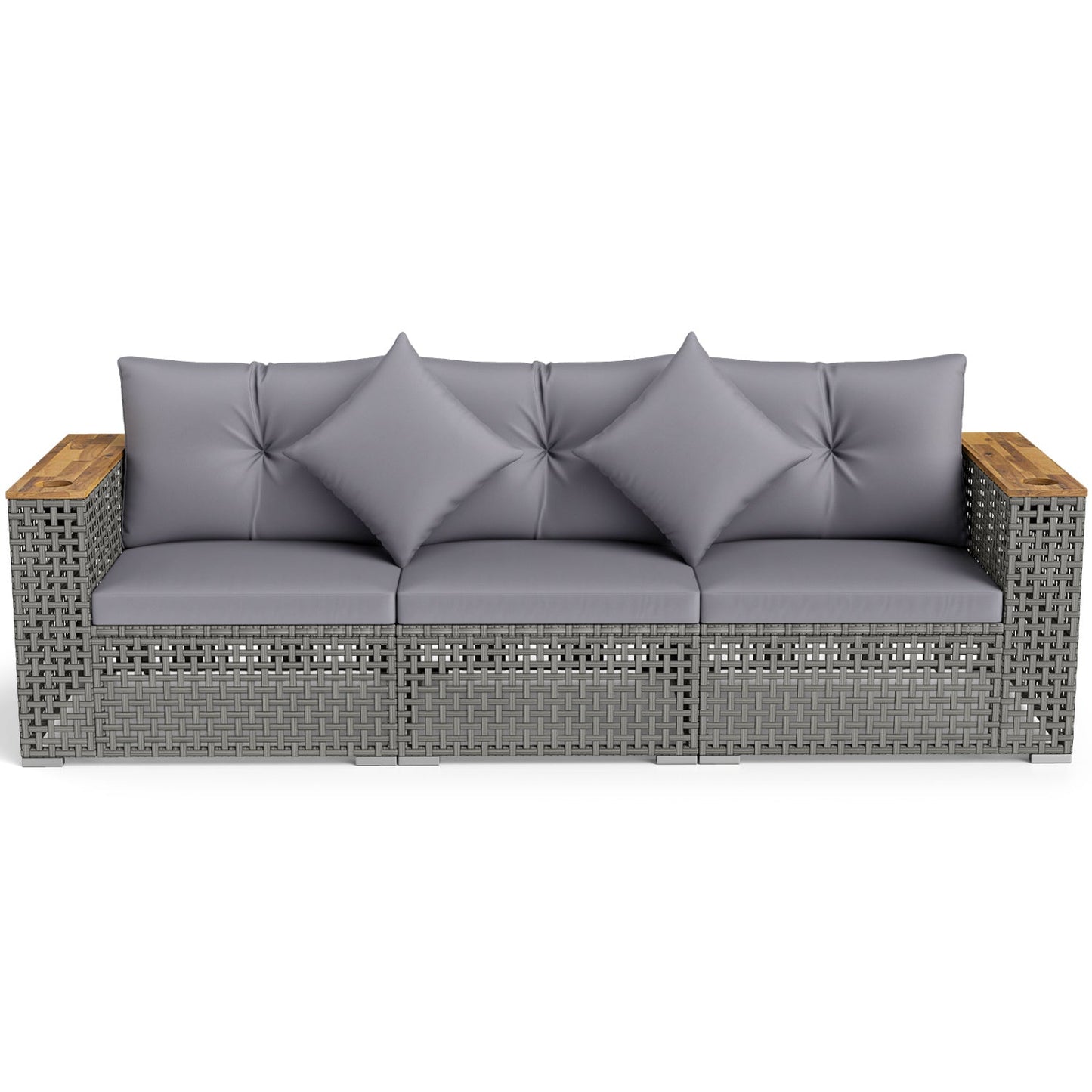 Patio wicker sectional sofa set gray cushions; 1 armless and 2 corner sofas, DirectDeals on Tampa Home & Garden Store