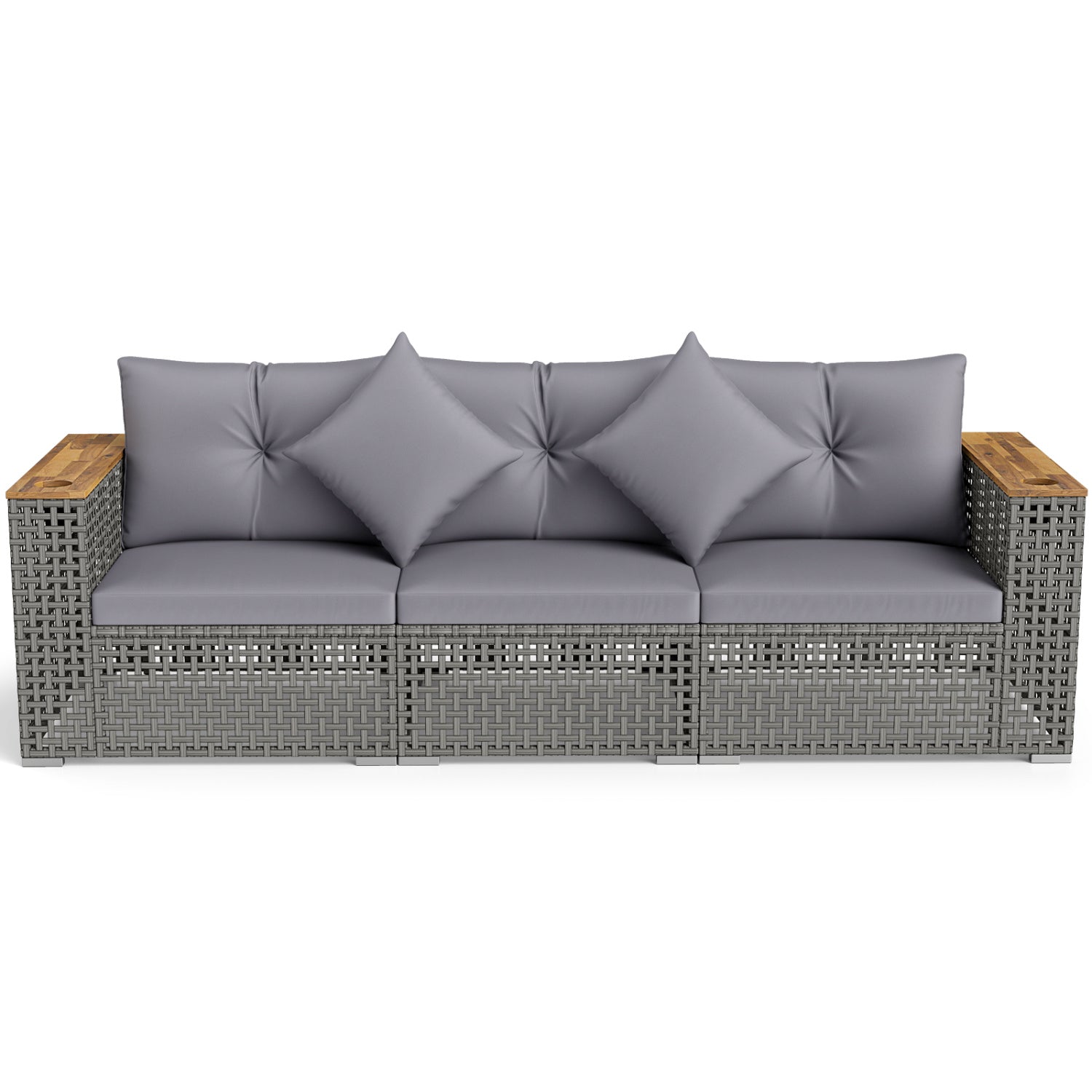 Patio wicker sectional sofa set gray cushions; 1 armless and 2 corner sofas, DirectDeals on Tampa Home & Garden Store