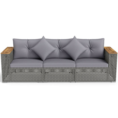 Patio wicker sectional sofa set gray cushions; 1 armless and 2 corner sofas, DirectDeals on Tampa Home & Garden Store
