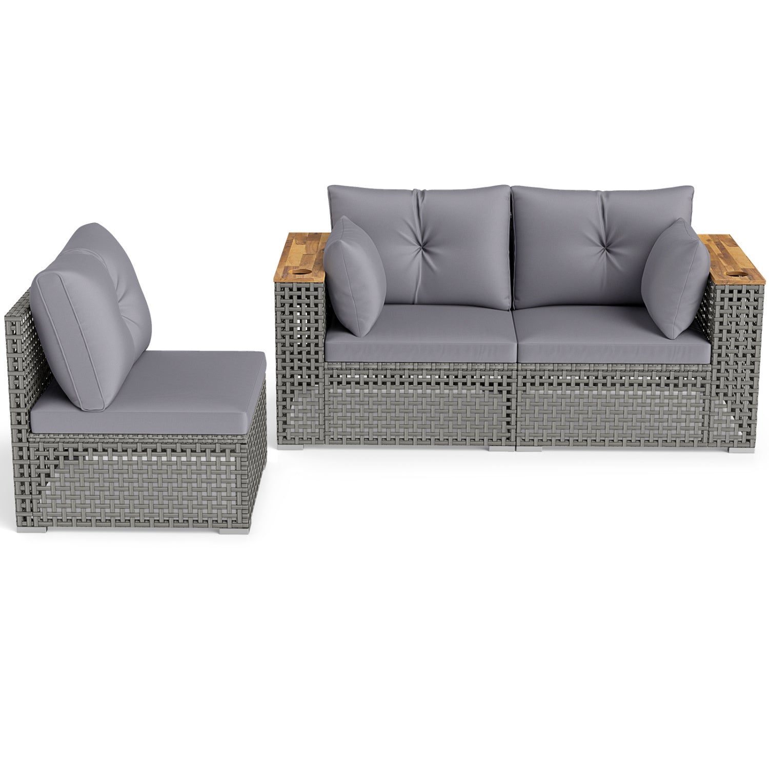 Patio wicker sectional with gray cushions; 1 armless chair, 2 corner sofas DirectDeals on Tampa Home & Garden Store