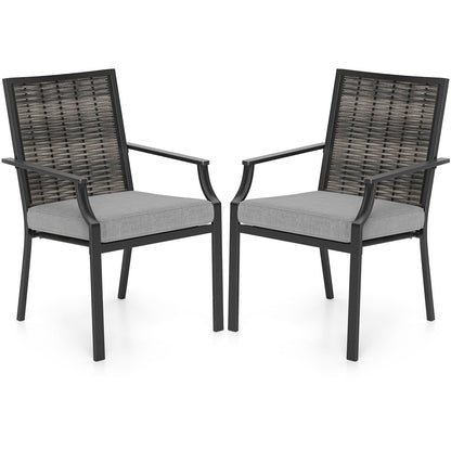 Juego de 2 sillas de mimbre para patio, sillones apilables de ratán con cojines extraíbles - Gris