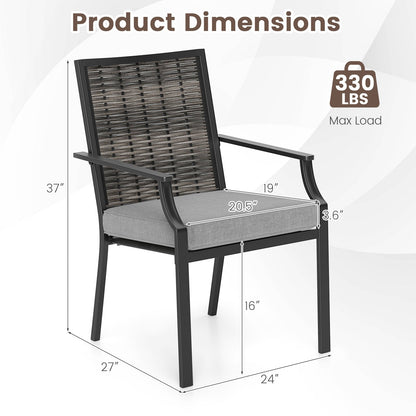 Juego de 2 sillas de mimbre para patio, sillones apilables de ratán con cojines extraíbles - Gris