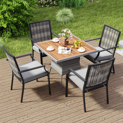 Juego de 2 sillas de mimbre para patio, sillones apilables de ratán con cojines extraíbles - Gris