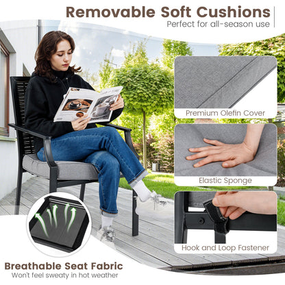 Juego de 2 sillas de mimbre para patio, sillones apilables de ratán con cojines extraíbles - Gris