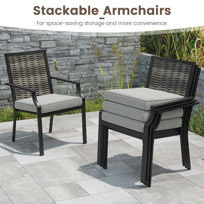 Juego de 2 sillas de mimbre para patio, sillones apilables de ratán con cojines extraíbles - Gris