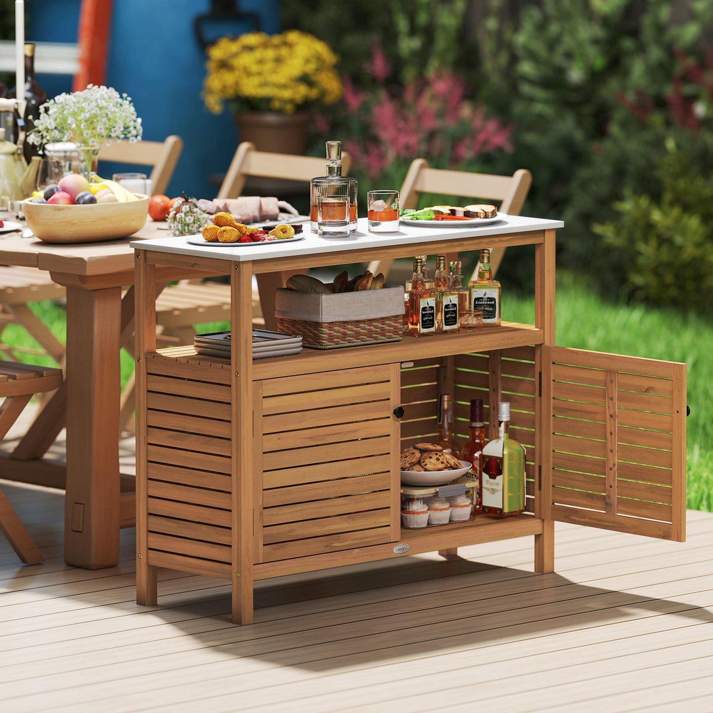 Patio Wood Storage Cabinet Outdoor Acacia Wood Buffet Cabinet