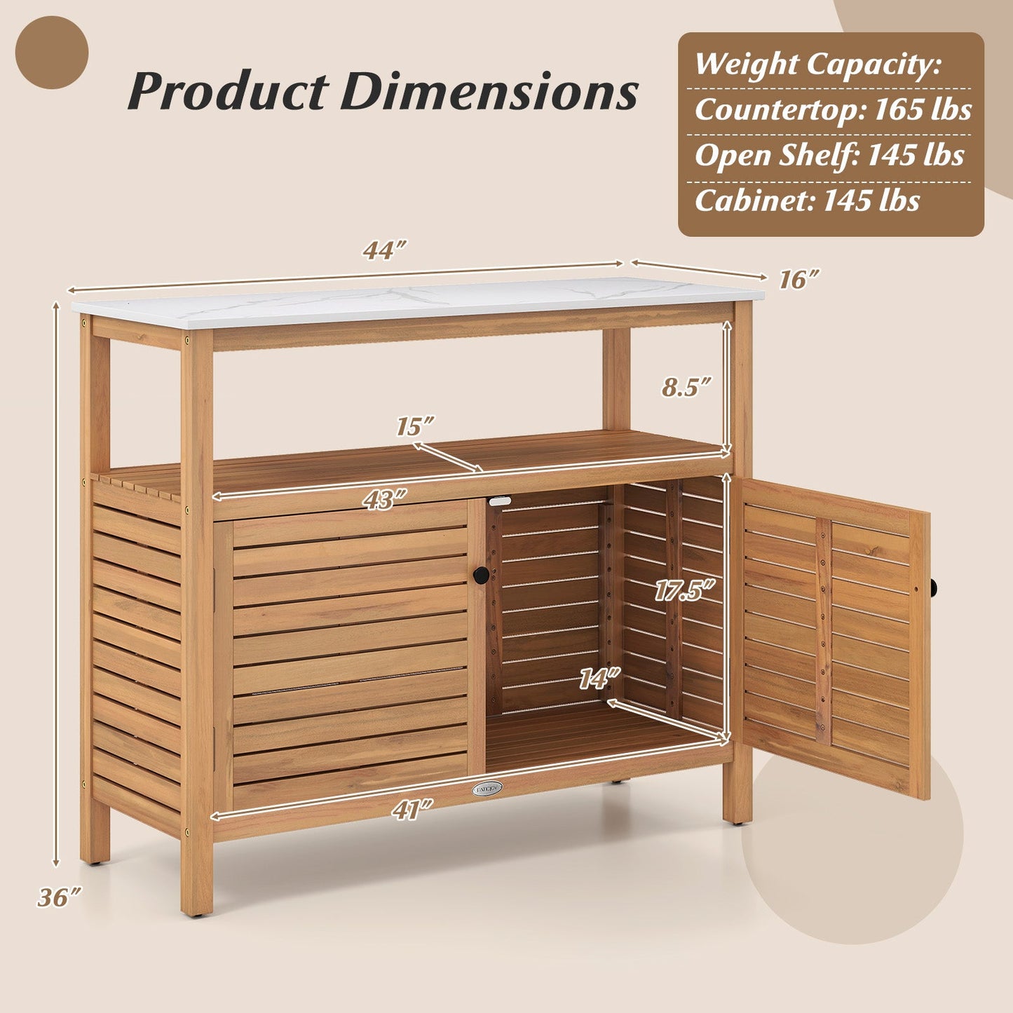 Patio Wood Storage Cabinet Outdoor Acacia Wood Buffet Cabinet