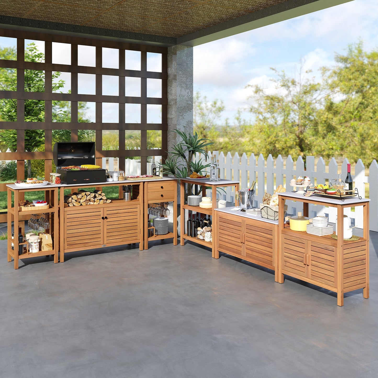 Patio Wood Storage Cabinet Outdoor Acacia Wood Buffet Cabinet