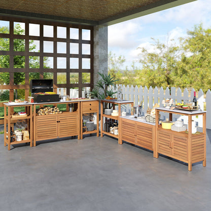 Patio Wood Storage Cabinet Outdoor Acacia Wood Buffet Cabinet