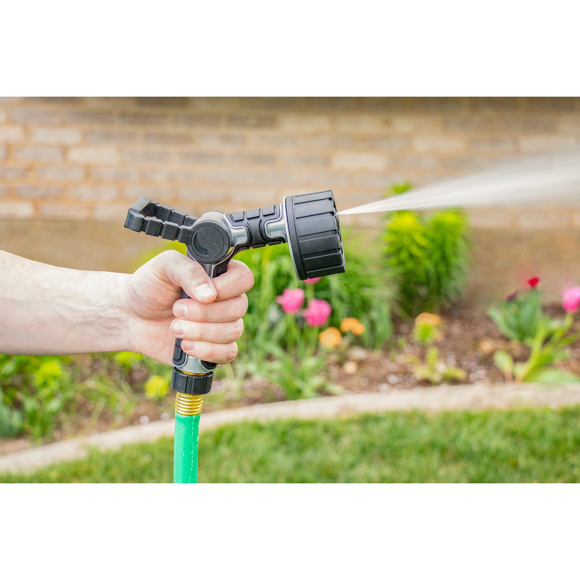 6-Pattern Oversize Hose End Nozzle with Firehose Handle and Integrated Swivel Orbit Irrigation on Tampa Home & Garden Store