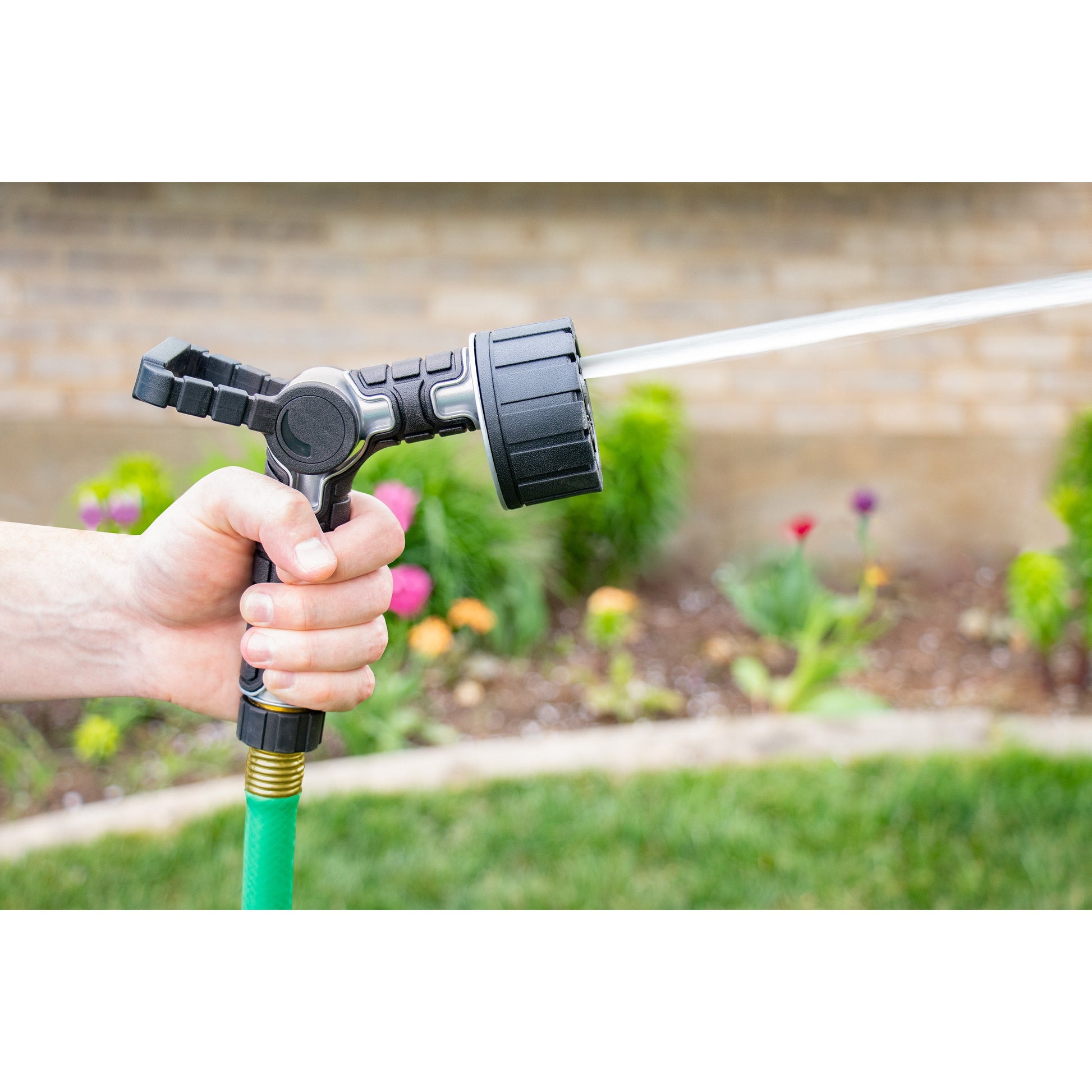Orbit Irrigation 6-pattern oversize nozzle with firehose handle and swivel on garden hose on Tampa Home & Garden Store