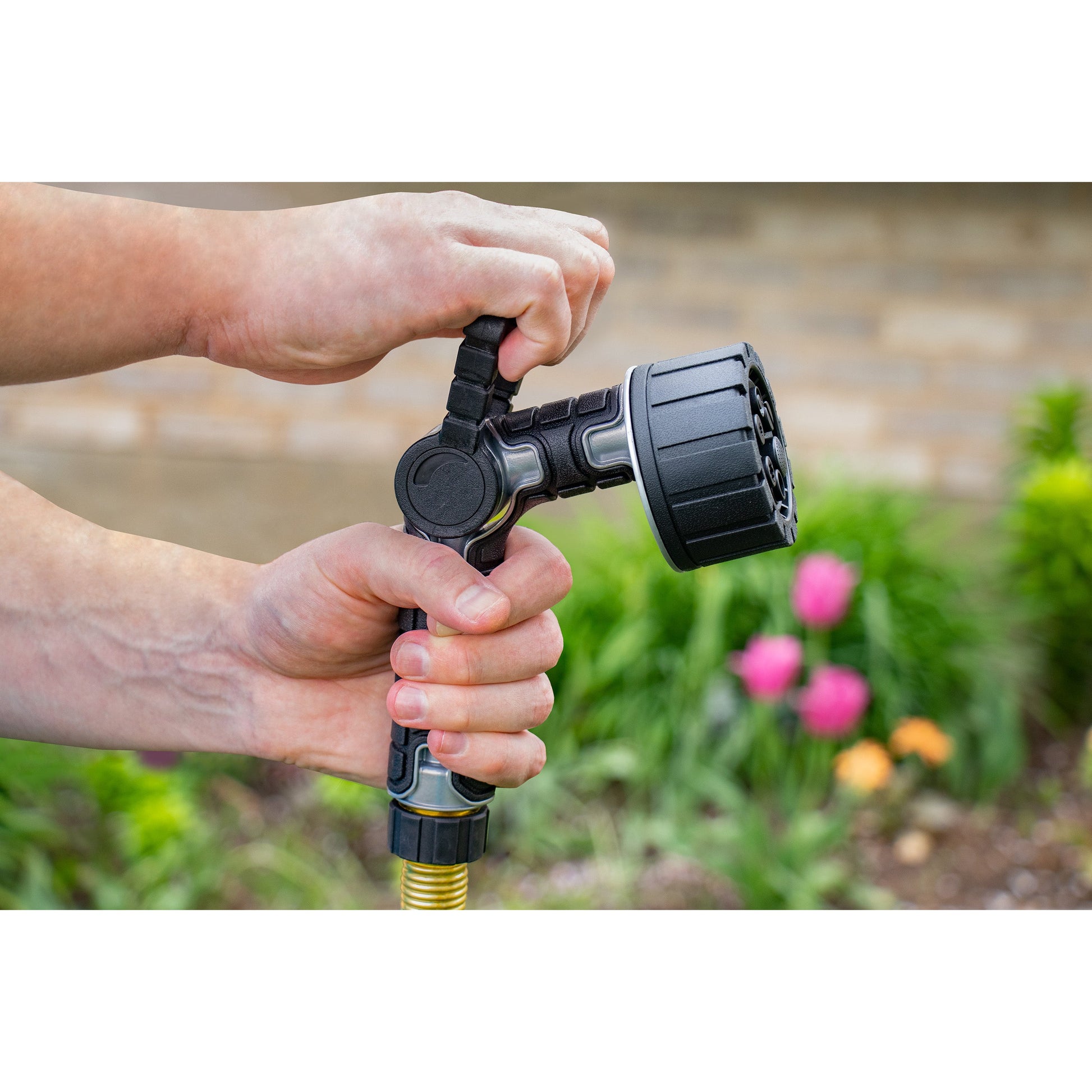 Orbit Irrigation 6-pattern oversize hose end nozzle with firehose handle and swivel black on Tampa Home & Garden Store