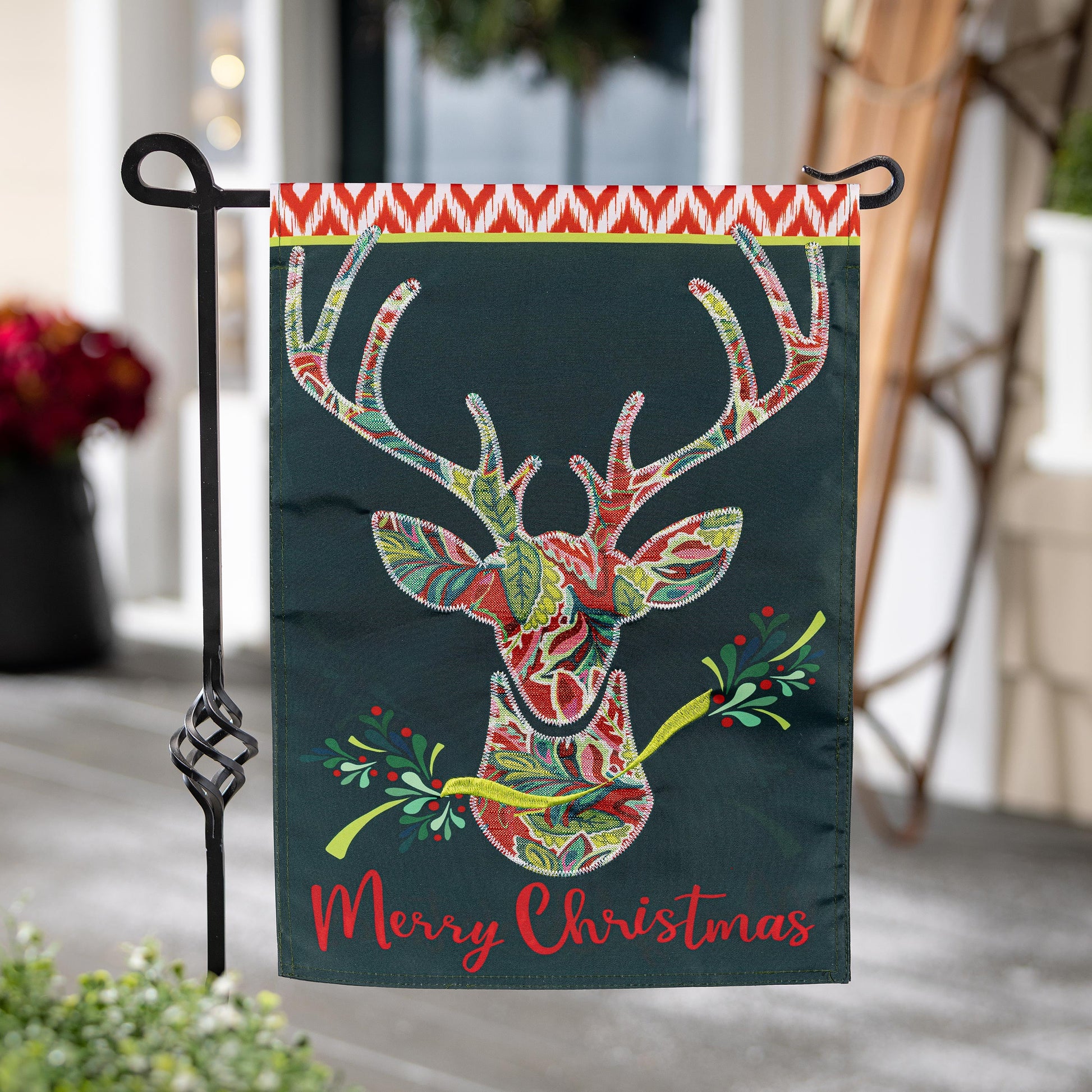 Patterned Reindeer Applique Garden Flag - Tampa Home & Garden Store