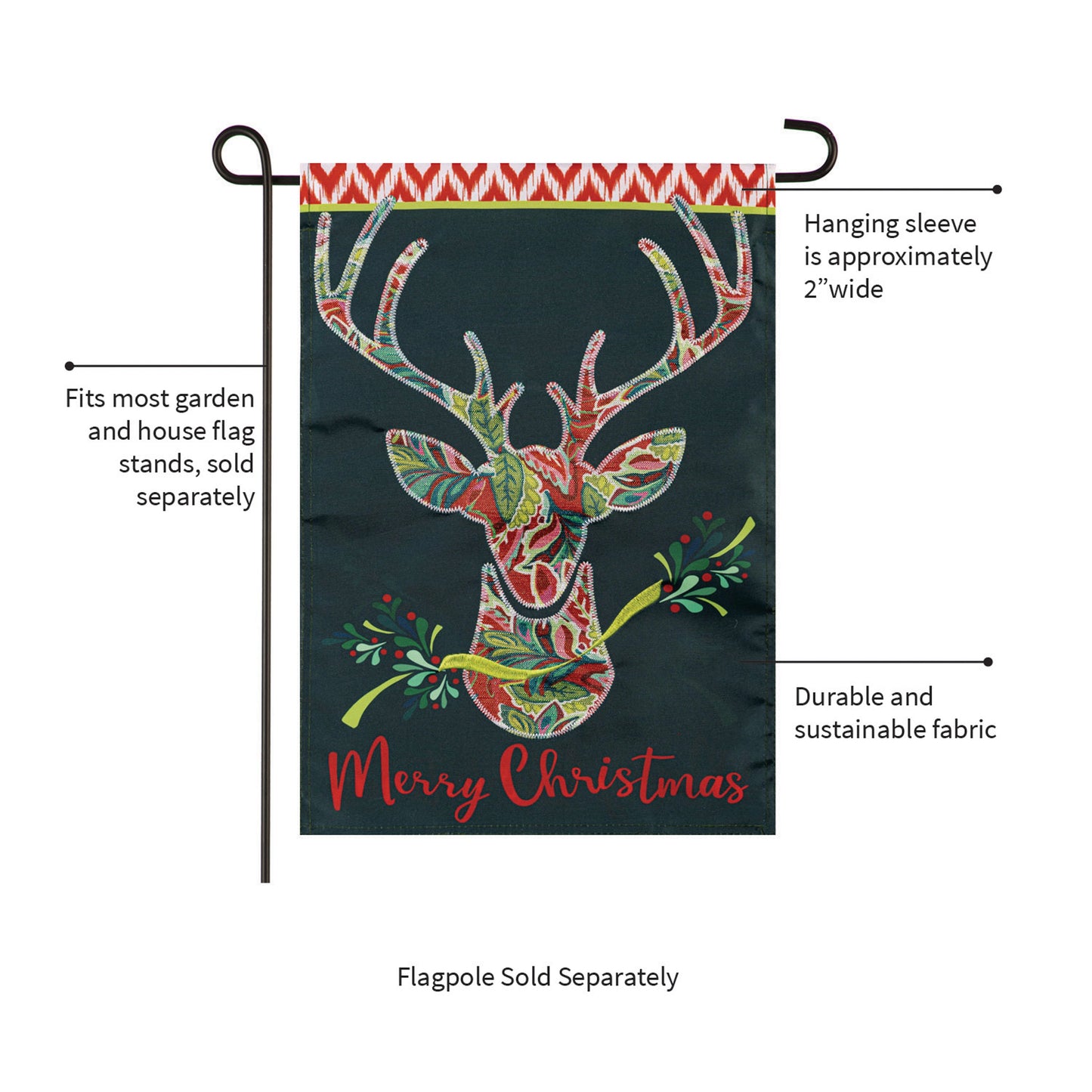 Patterned Reindeer Applique Garden Flag - Tampa Home & Garden Store