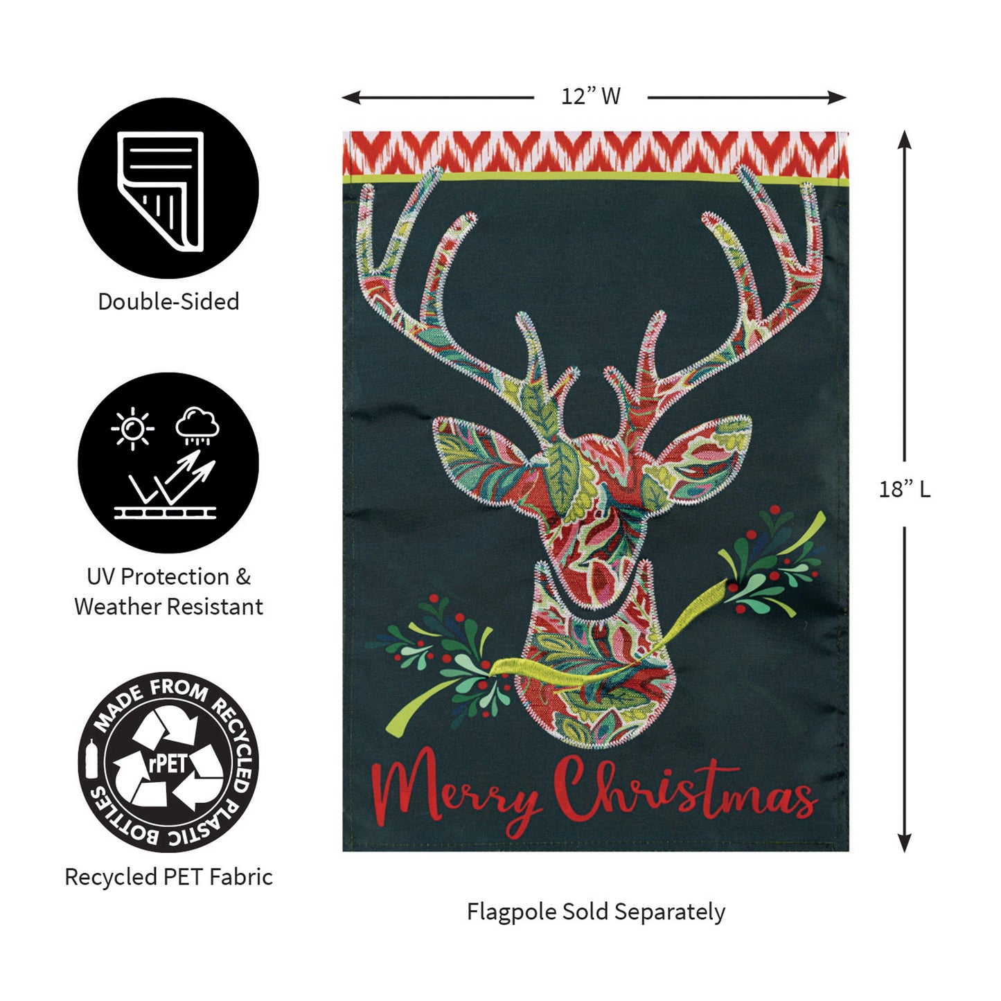 Patterned Reindeer Applique Garden Flag - Tampa Home & Garden Store