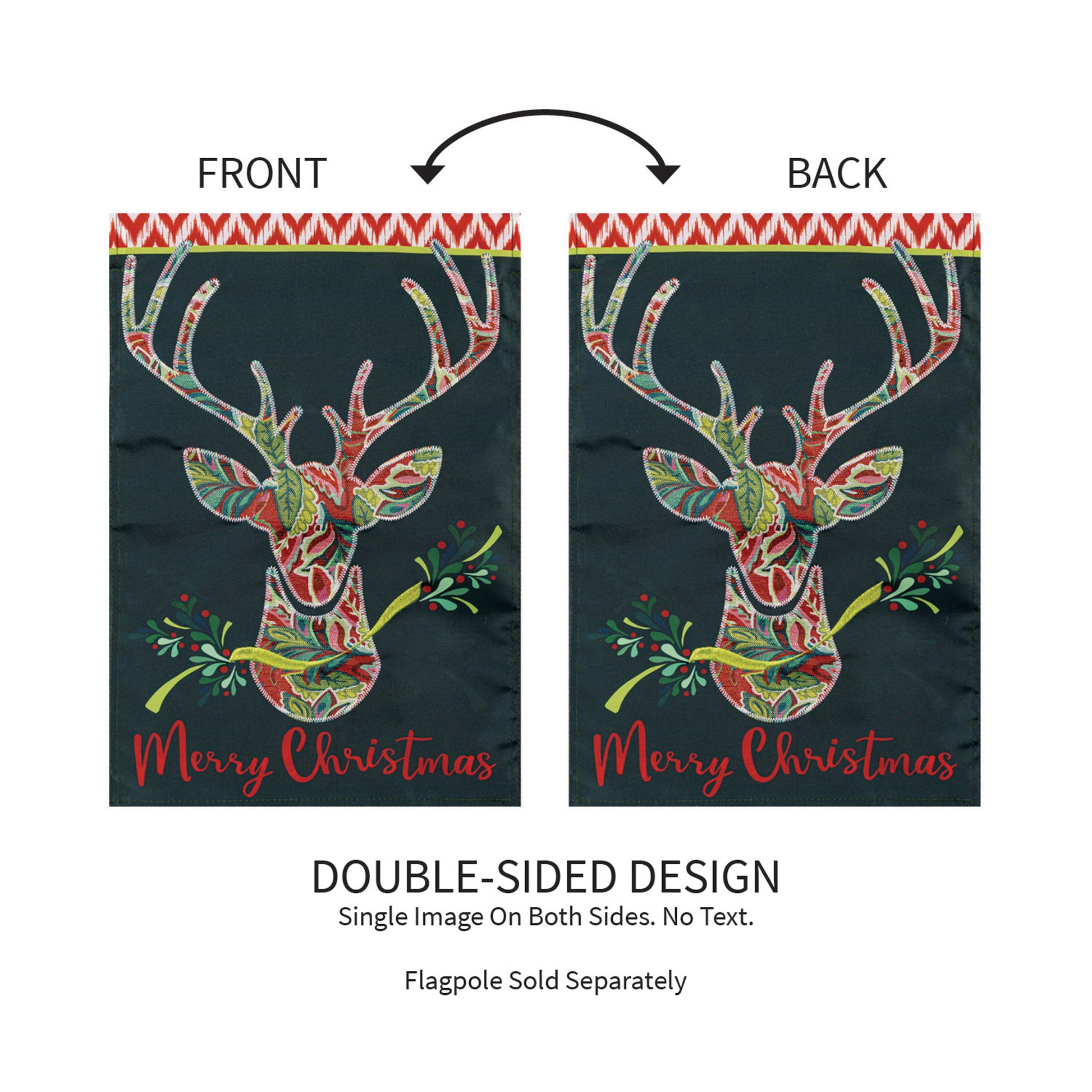 Patterned Reindeer Applique Garden Flag - Tampa Home & Garden Store