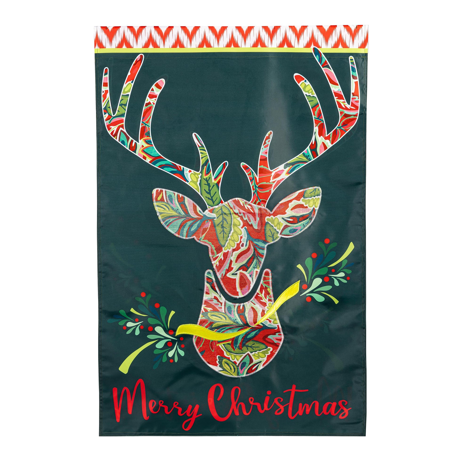 Patterned Reindeer Applique House Flag - Tampa Home & Garden Store