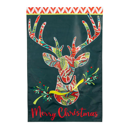 Patterned Reindeer Applique House Flag - Tampa Home & Garden Store